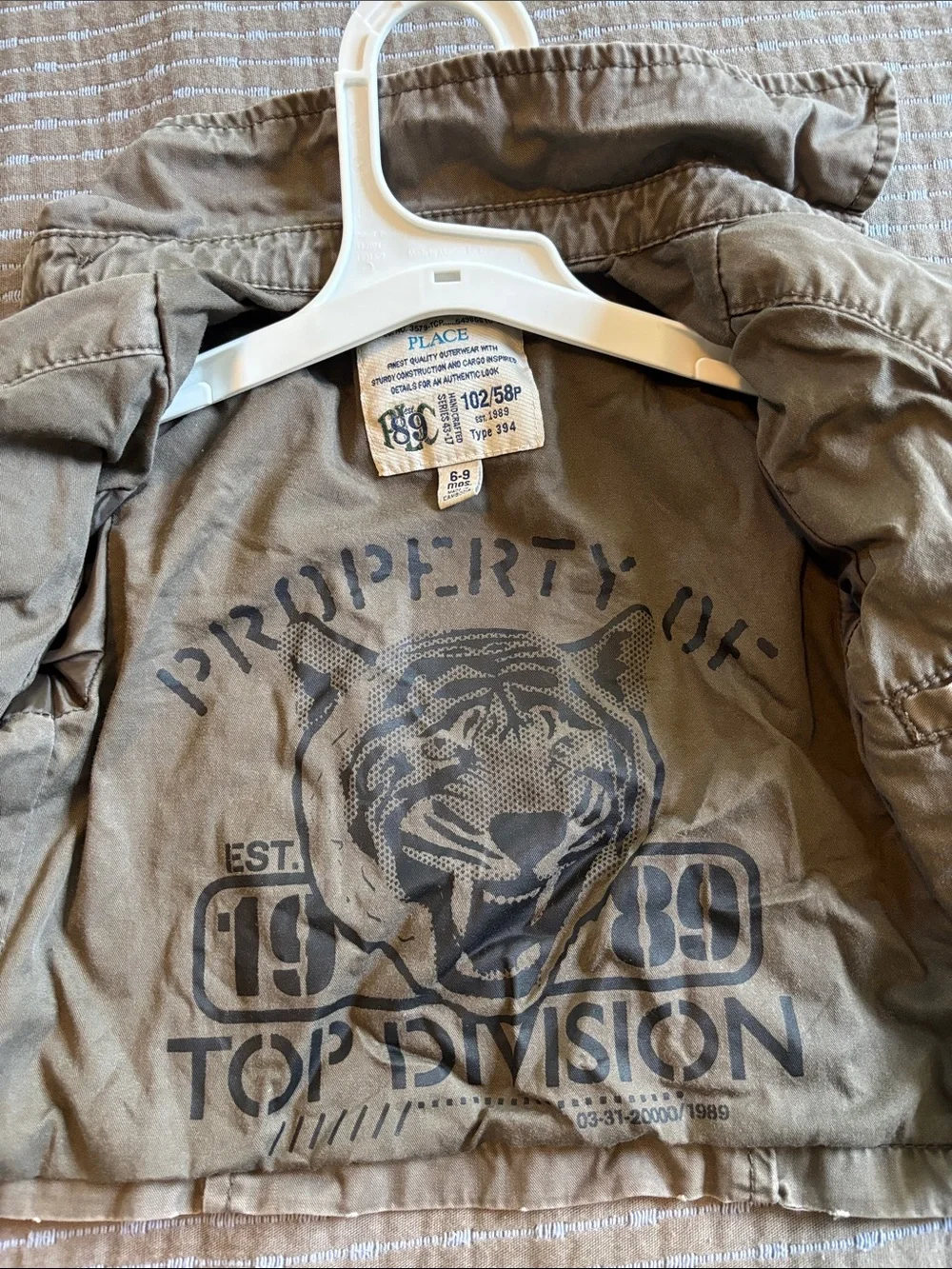 The Children's Place Olive Green Military Cargo Utility Field Jacket Sz 6-9mo